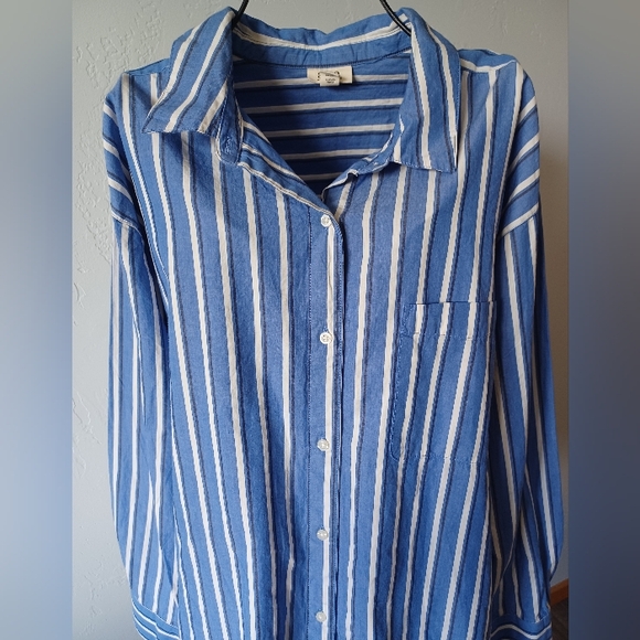NWT a.n.a Blue and White Stripe Button-down Shirt - Picture 4 of 9